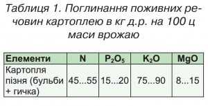 Поглинання поживних речовин картоплею