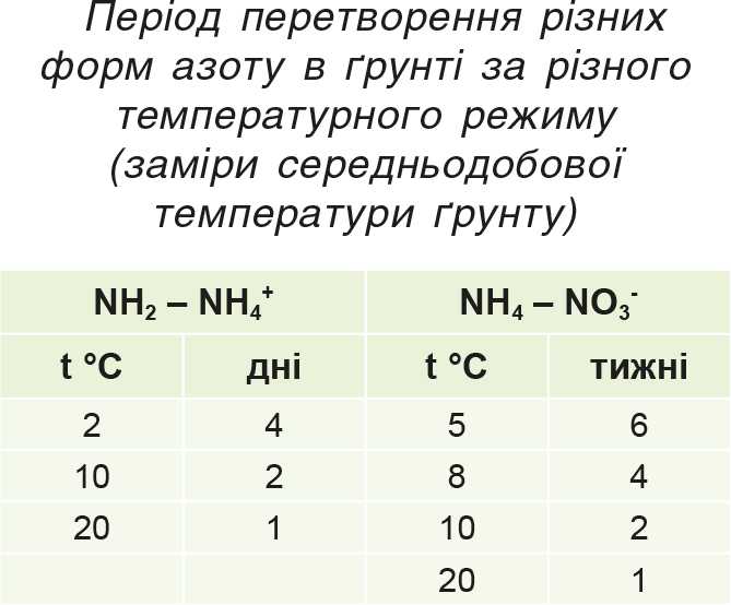 Період перетворення різних форм азоту в ґрунті за різного температурного режиму (заміри середньодобової температури ґрунту) Період перетворення різних форм азоту в ґрунті за різного температурного режиму (заміри середньодобової температури ґрунту)